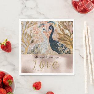 Serviette En Papier Peacocks Gold Parties scintillant Love Rose Mariag