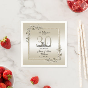 Serviette En Papier Pearl Gem & Parties scintillant 30e anniversaire d