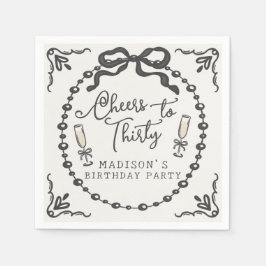 Serviette En Papier Pearl & Prosecco Black Coquette Bow Anniversaire