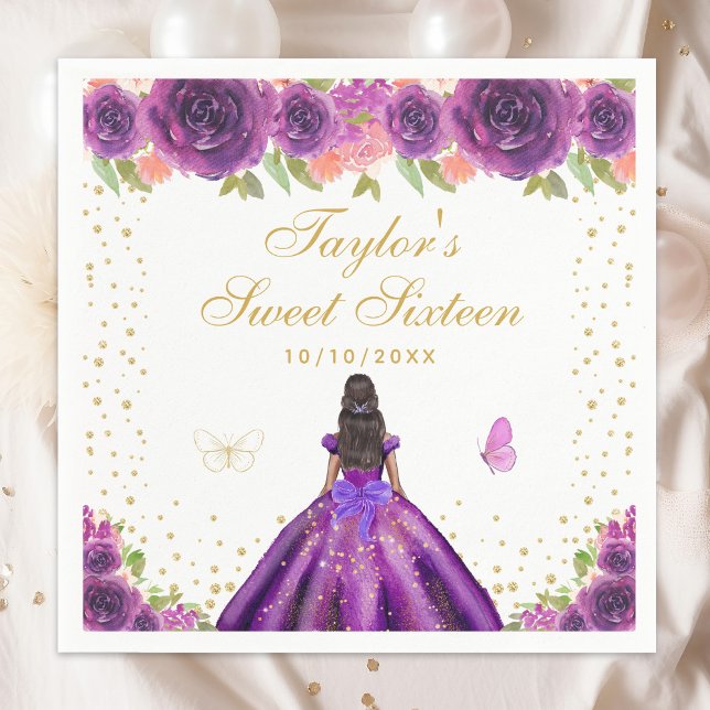 Serviette En Papier Peau foncée violette Florale Princesse Sweet sixte (Créateur téléchargé)