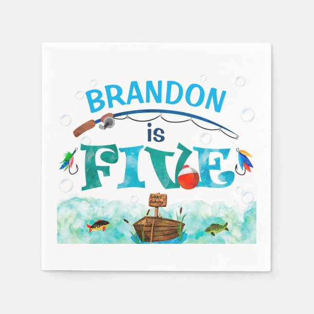 Serviette En Papier Pêche à thème O-fish-ally 5ème anniversaire fête (Devant)