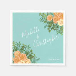 Serviette En Papier Pêche Aqua Turquoise Mariage Roses Floral