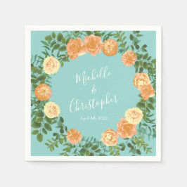 Serviette En Papier Pêche Aqua Turquoise Mariage Roses Floral