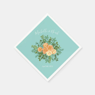 Serviette En Papier Pêche Aqua Turquoise Mariage Roses Floral