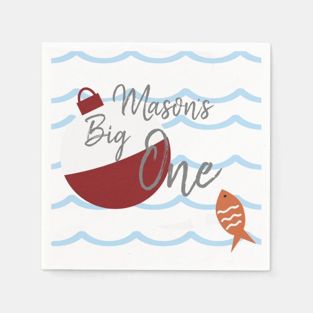 Serviette En Papier Pêche Big One Premier Anniversaire Poisson Vagues (Devant)