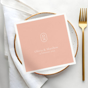Serviette En Papier Pêche Ensoleillée   Monogramme de Mariage Chic Mod