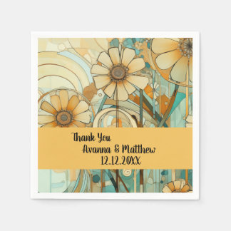 Serviette En Papier Pêche et beige Floral Abstrait