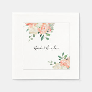 Serviette En Papier Pêche et Mariage floral blanc