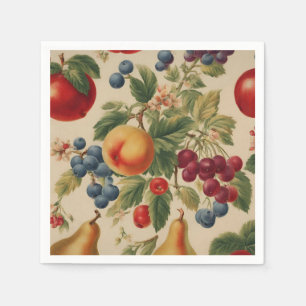 Serviette En Papier Pêche Française, Cerises, Bluederies, Poires, Pomm