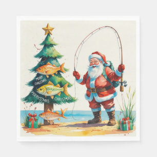 Serviette En Papier Pêche Noël avec le Père Noël