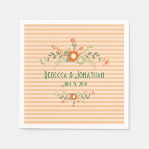 Serviette En Papier Pêche & Olive Green Floral Mariage Personnalisé