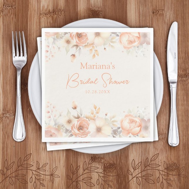 Serviette En Papier Pêcher la Flore Beige sur la Fête des mariées d'iv (Créateur téléchargé)