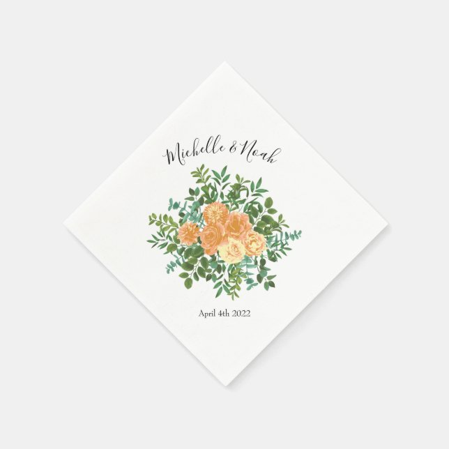 Serviette En Papier Pêcher Rose Mariage Floral Printemps (Coin)