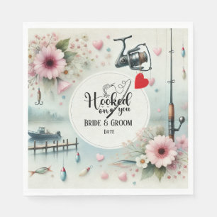 Serviette En Papier Pêcheur mariage avec verge et fleurs