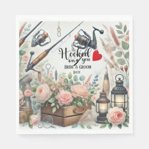 Serviette En Papier Pêcheur mariage avec verge et fleurs