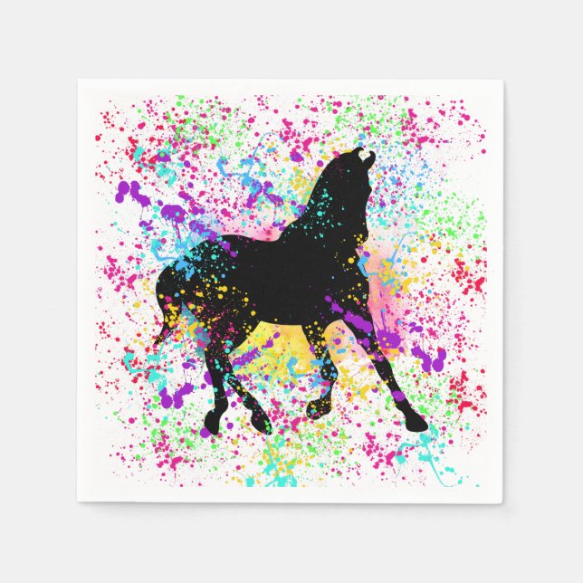 Serviette En Papier Peinture à cheval noir (Devant)