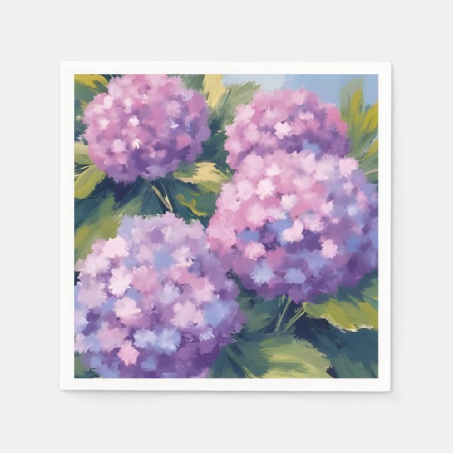 Serviette En Papier Peinture à l'aquarelle florale de l'Hydrangée viol (Devant)