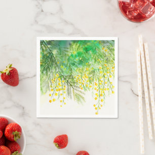 Serviette En Papier Peinture à l'aquarelle jaune brillant Mimosa