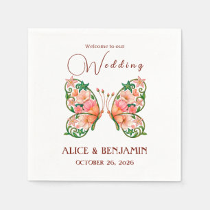 Serviette En Papier Peinture à l'huile romantique papillon floral