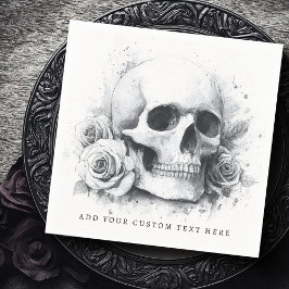 Serviette En Papier Peinture aquarelle de crâne avec des roses