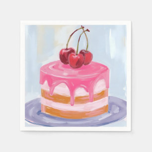 Serviette En Papier Peinture aquarelle gâteau cerise rouge rose
