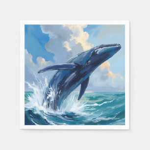 Serviette En Papier Peinture de baleine bleue, animal océanique
