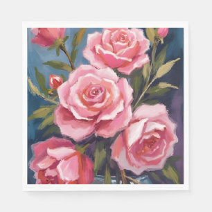 Serviette En Papier Peinture de bouquet de roses rose tendre