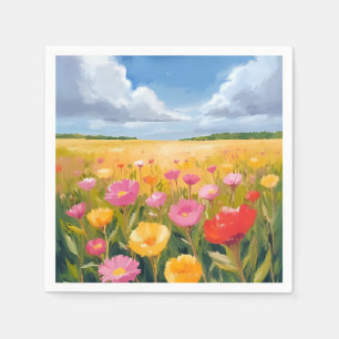 Serviette En Papier Peinture de paysage de champ de fleurs aquarelle