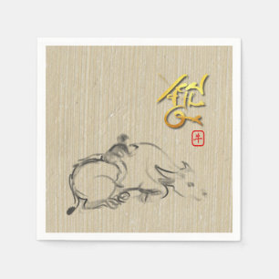 Serviette En Papier Peinture enfant Bison d'eau Chinois Ox Nouvel An N