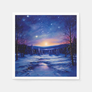 Serviette En Papier Peinture nocturne étoilée avec neige couverte