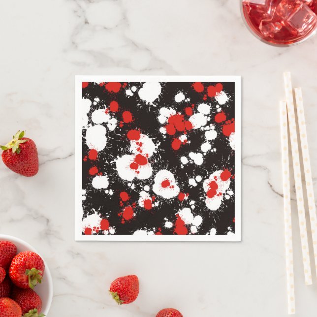 Serviette En Papier Peinture noire, blanche et rouge (En situation)
