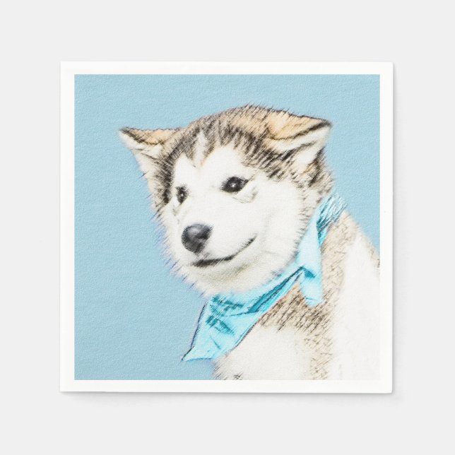 Serviette En Papier Peinture Sibérienne Husky Puppy - Art Chien origin (Devant)