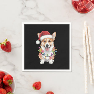 Serviette En Papier Pembroke Welsh Corgi Père Noël Lumières des arbres