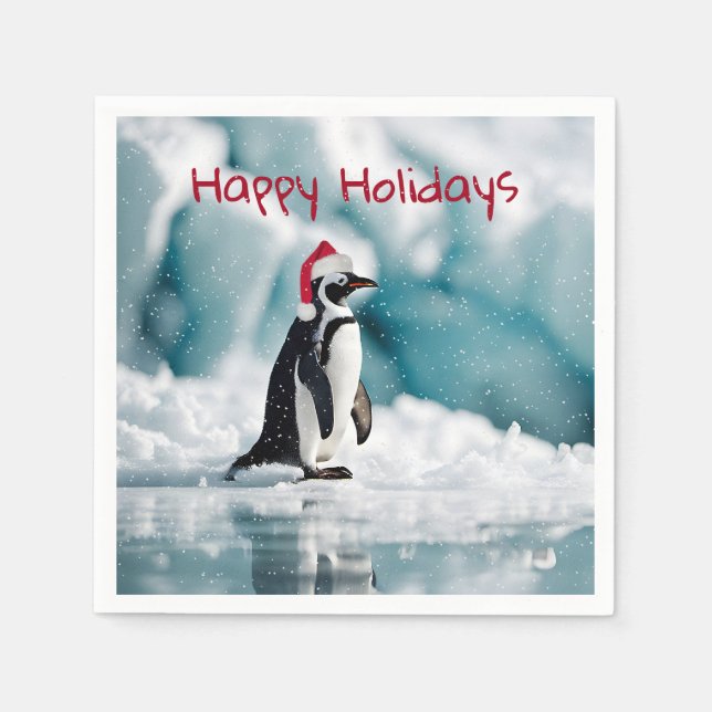 Serviette En Papier Penguin de Noël sur Iceberg (Devant)