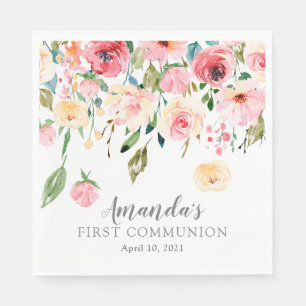 Serviette En Papier Peonies Rose Floral Première communion
