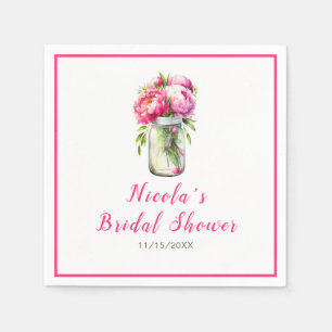 Serviette En Papier Peonies roses Mason Jar Fête des mariées