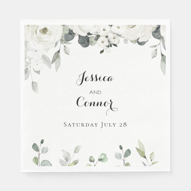 Serviette En Papier Peony blanc Mariage de verdure (Devant)