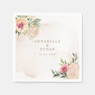 Serviette En Papier Peony et or Foil Mariage Napkin