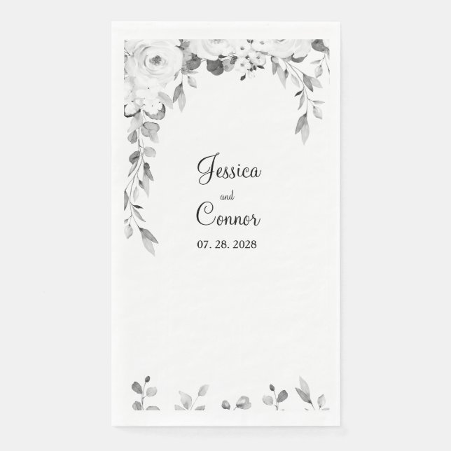Serviette En Papier Peony noir & blanc Mariage de vigne vert (Devant)