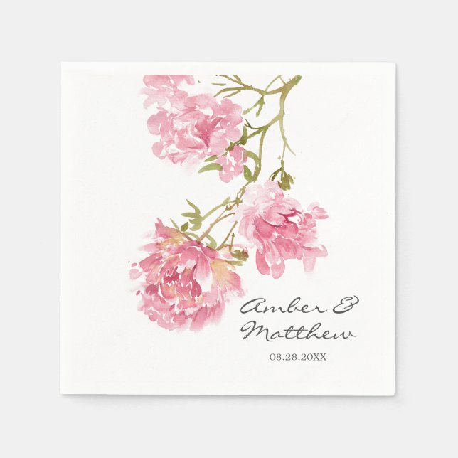 Serviette En Papier Peonys rose pâle Mariage serviettes (Devant)