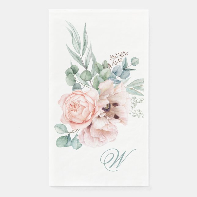 Serviette En Papier Pépites d'aquarelle et Roses avec votre Monogramme (Devant)