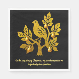 Serviette En Papier Perdrix dans un arbre fruitier Noël Black Gold Chr