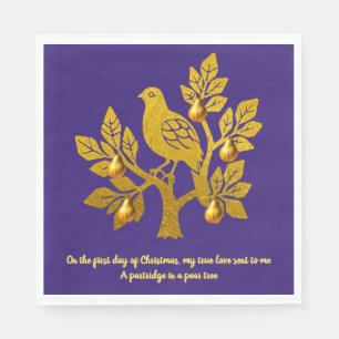 Serviette En Papier Perdrix Dans Un Arbre Fruitier Pourpre Or Noël