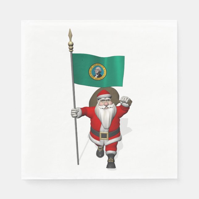 Serviette En Papier Père Noël Avec Drapeau De Washington (Devant)