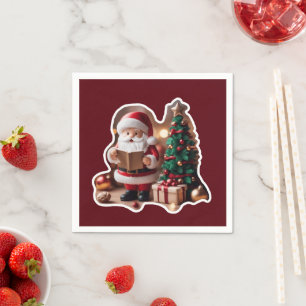 Serviette En Papier Père Noël avec sapin en 3D -