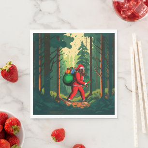 Serviette En Papier Père Noël Bigfoot Sac de Cadeaux 