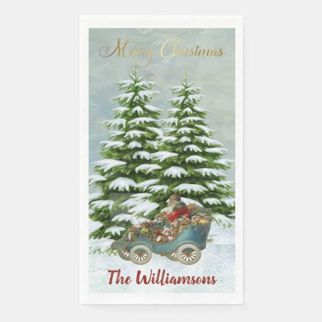 Serviette En Papier Père Noël Cadeaux dans sa voiture Snow Trees Vinta (Devant)