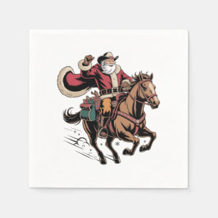 Serviette En Papier Père Noël cow-boy à cheval Noël