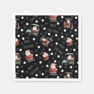 Serviette En Papier Père Noël de golf sur noir