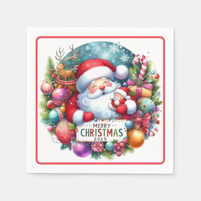 Serviette En Papier Père Noël de Noël avec bébé  (Devant)